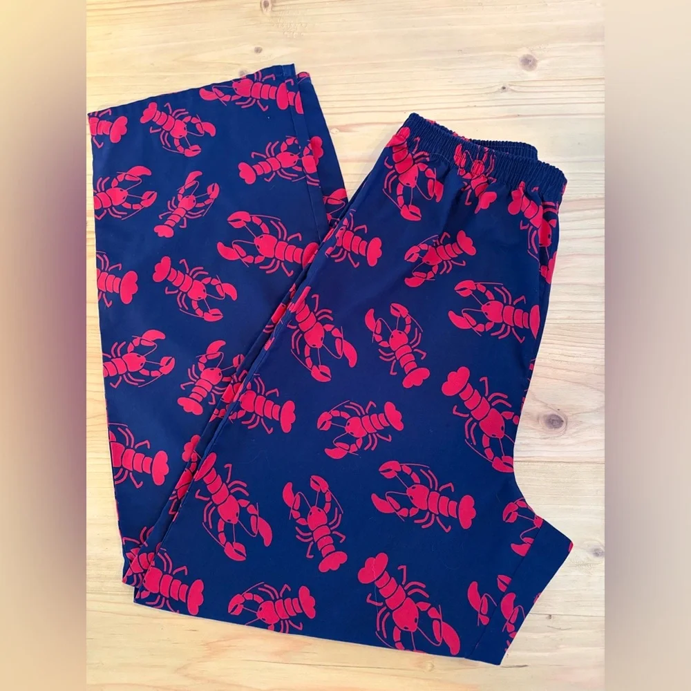 L.L. Bean Kids Navy Blue Pajama Bottoms with Red Lobster Print